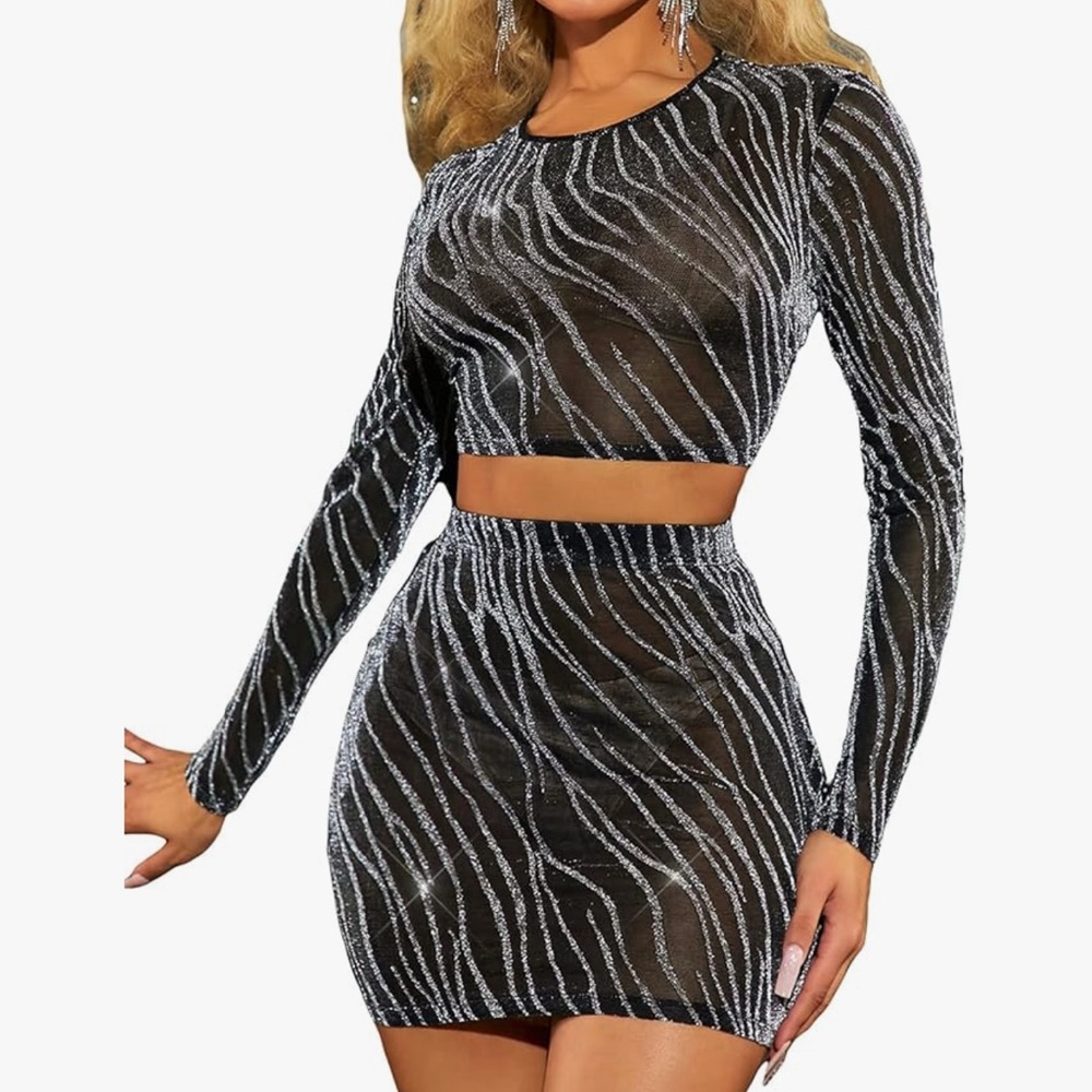 Black and Silver Zebra Print Two-Piece Set